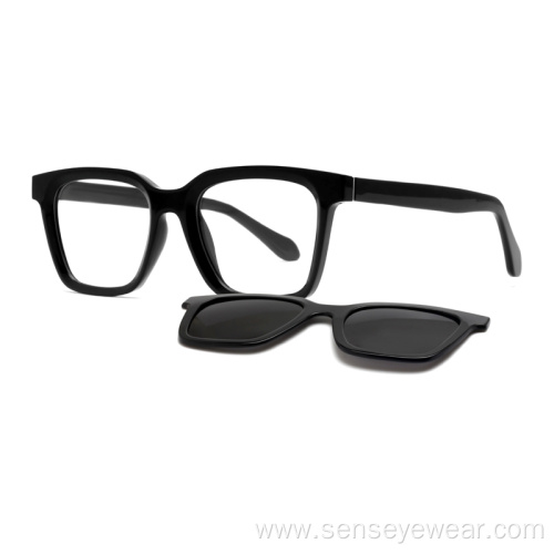 Square TR90 Bevel Magnetic Polarized Clip On Sunglasses